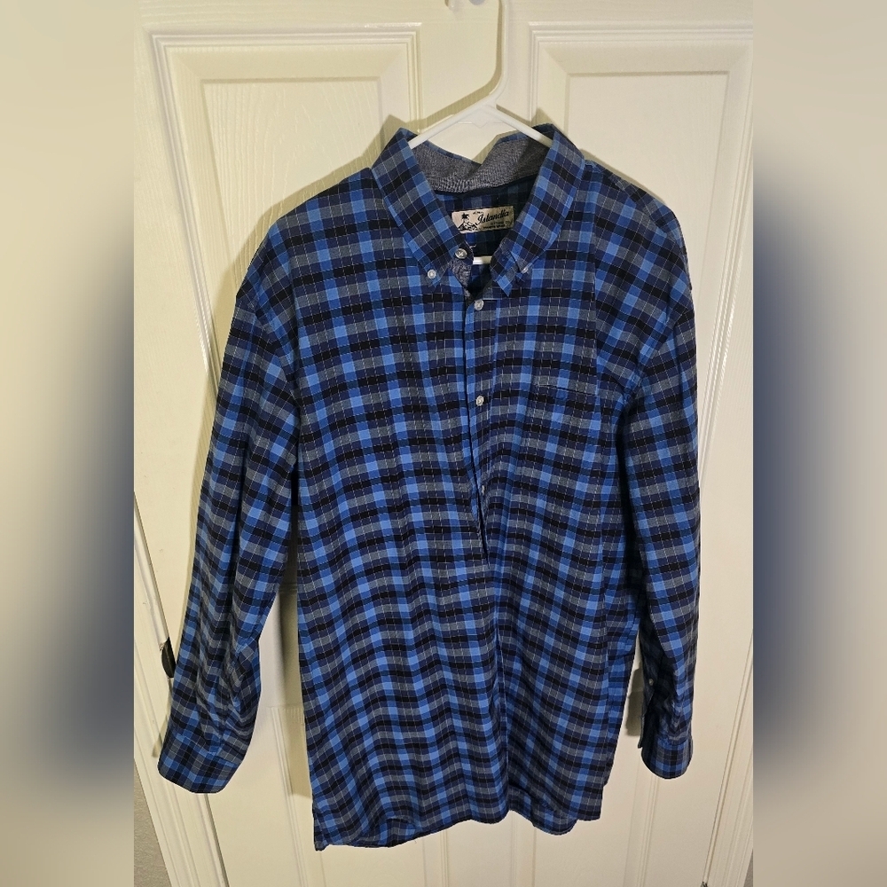 Islandia Mens Collared Button Up Blue Plaid Long Sleeve Top XXL - Picture 10 of 11